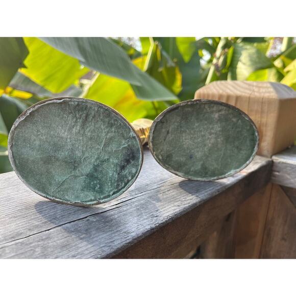 Vintage Solid Brass Candlestick Holders. tall. heavy. matching oval top & bottom - Picture 6 of 9